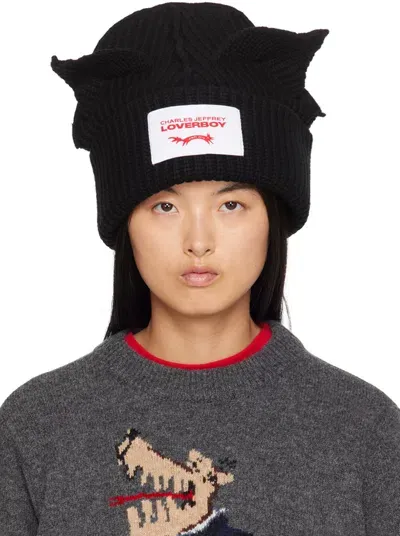 Charles Jeffrey Loverboy Black Supersized Chunky Ears Beanie