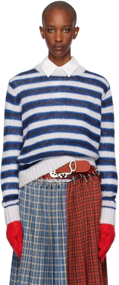 Charles Jeffrey Loverboy Blue & White Mohair Gloves Sweater In Blue-white Stripe