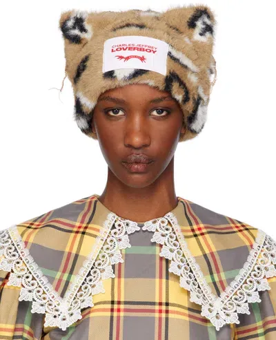 Charles Jeffrey Loverboy Brown Fluffy Chunky Ears Beanie In Brown Leopard