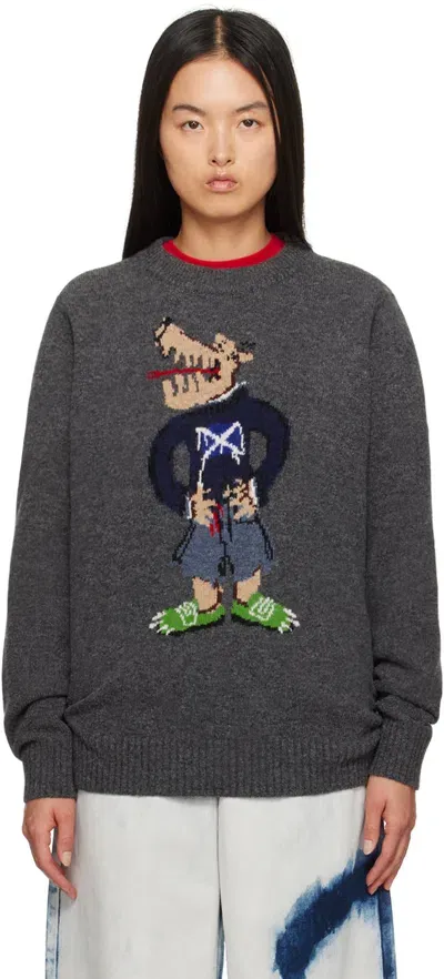 Charles Jeffrey Loverboy Gray Scots Wolf Sweater In Grey Marl