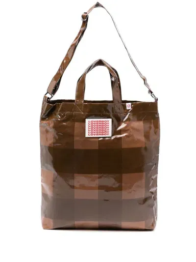 Charles Jeffrey Loverboy Large Checked Tote Bag In Brown