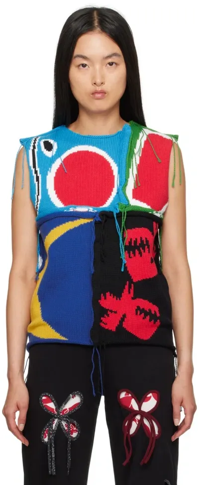 Charles Jeffrey Loverboy Multicolor Patch Cable Knit Vest In Blue