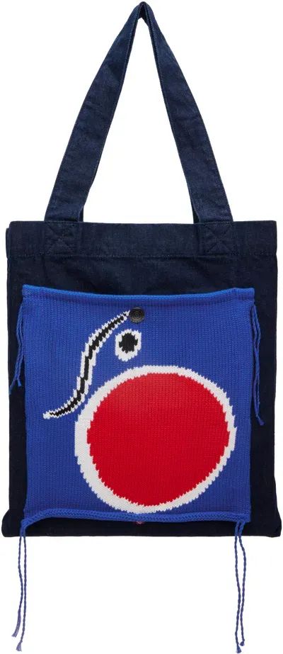 Charles Jeffrey Loverboy Navy Knit Patch Tote In Denim