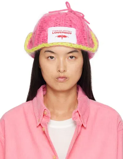 Charles Jeffrey Loverboy Pink & Yellow Chunky Aviator Beanie In Pink-yellow