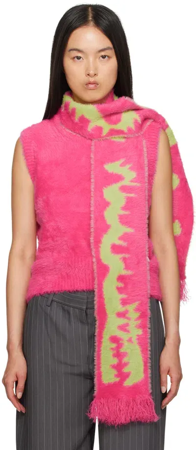 Charles Jeffrey Loverboy Pink Fluffy Scarf Vest In Pink-green