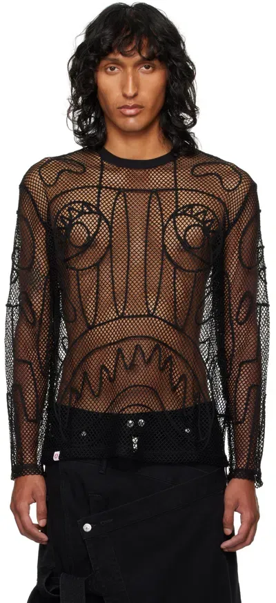 Charles Jeffrey Loverboy Ssense Exclusive Black Graphic Net Long Sleeve T-shirt