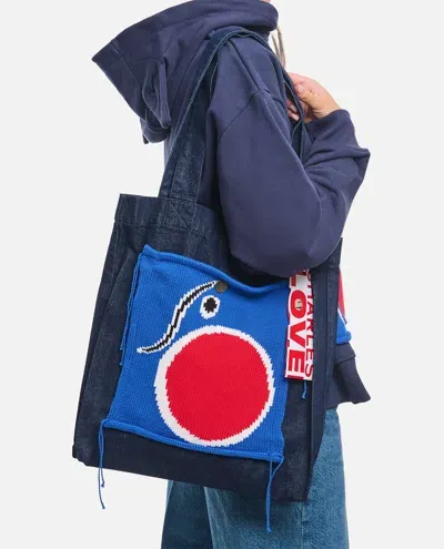 Charles Jeffrey Loverboy Tote Bag With Knit Patch In Blue