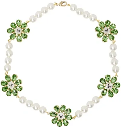 Charles Jeffrey Loverboy White & Green Crazy Daisy Pearl Necklace In Nude