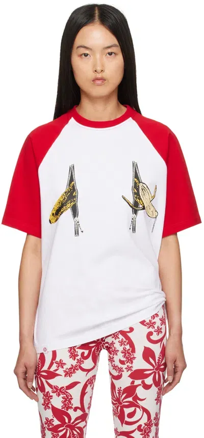 Charles Jeffrey Loverboy White & Red Graphic Raglan T-shirt In White-red Banana