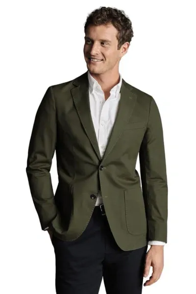 Charles Tyrwhitt Cotton Stretch Slim Fit Jacket In Olive Green