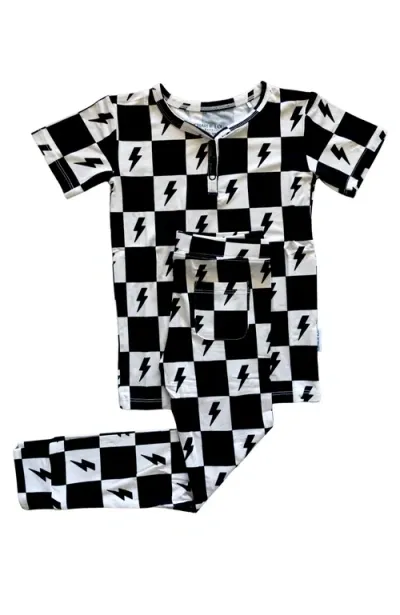 Charlie Lou Baby Kids' ® Checkered Lightning Bolt Pajama Set In Black