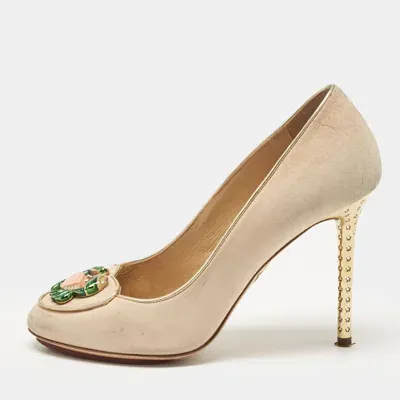 Pre-owned Charlotte Olympia Beige Suede Birthday Zodiac Pumps Size 36.5