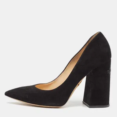 Pre-owned Charlotte Olympia Black Suede Block Heel Pumps Size 39