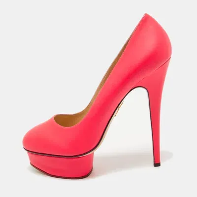 Pre-owned Charlotte Olympia Neon Pink Leather Dolly Platform Pumps Size 41