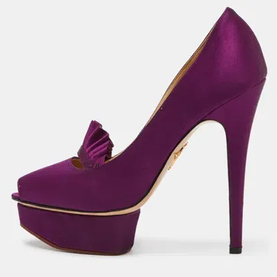 Pre-owned Charlotte Olympia Purple Satin Peep Toe Platform Pumps Size 37.5