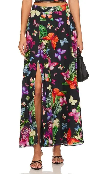 Charo Ruiz Tana Butterfly-print Maxi Skirt In Black