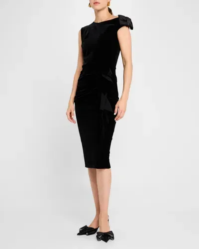 Chiara Boni La Petite Robe Asymmetric Bodycon Velvet Dress In Black