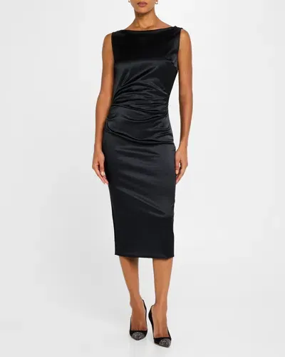 Chiara Boni La Petite Robe Cowl Satin Midi Sheath Dress In Black