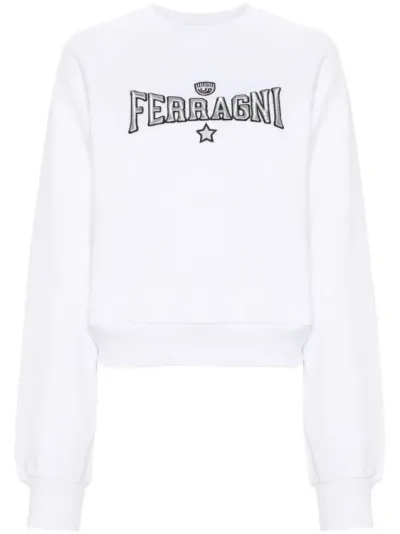 Chiara Ferragni Embroidered-logo Cotton Sweatshirt In White