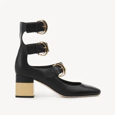 Chloé Chloe Womens Black Alize Buckle-embellished Heeled Leather Pumps