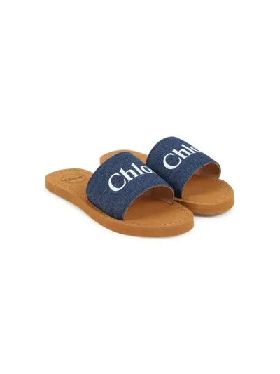 Chloé Aqua Slides In Blue