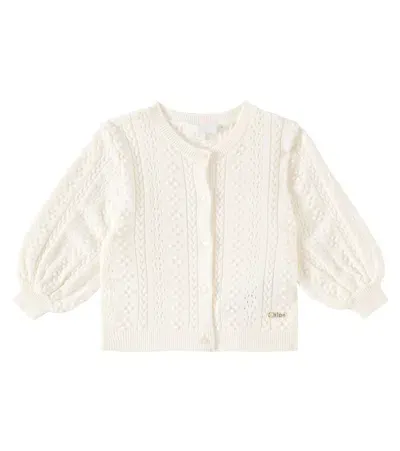 Chloé Baby Cotton And Wool Cardigan In Neutral