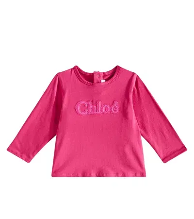 Chloé Baby Logo Cotton Jersey Top In Pink