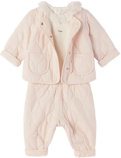 Chloé Baby Pink Quilted Jacket Set In 440 Salmon