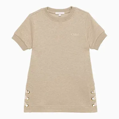 Chloé Kids' Beige Cotton Dress With Eyelets