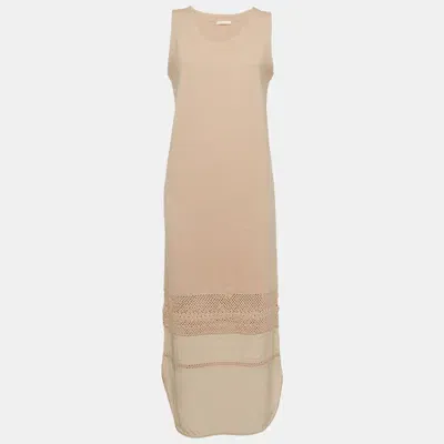 Pre-owned Chloé Beige Crochet Trim Wool Knit Sleeveless Maxi Dress M