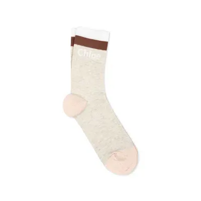 Chloé Kids' Beige Socks For Girl With Logo In Pink