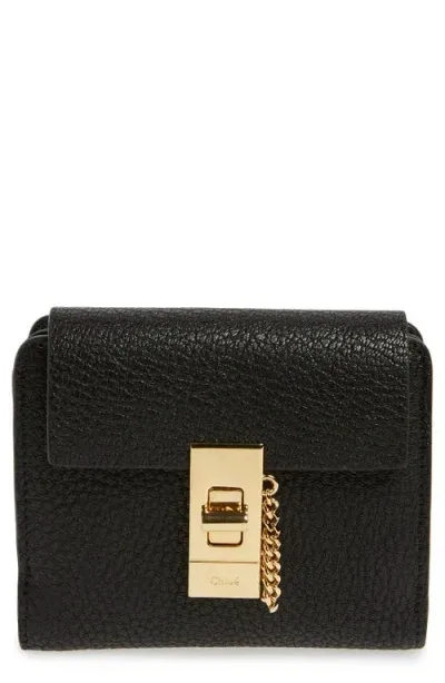 Chloé 'drew' Calfskin Leather Square Wallet In Black