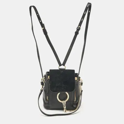 Pre-owned Chloé Black Leather And Suede Mini Faye Daye Backpack