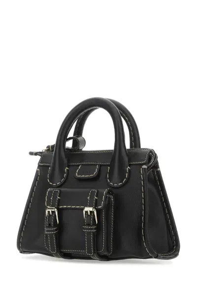 Chloé Black Leather Mini Edith Handbag In 001