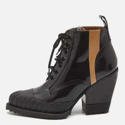 Pre-owned Chloé Black Leather Rylee Cap Toe Ankle Boots Size 39