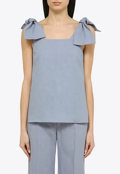 Chloé Top Sans Manches À Nauds Femme Bleu Taille 40 100% Lin In Blue