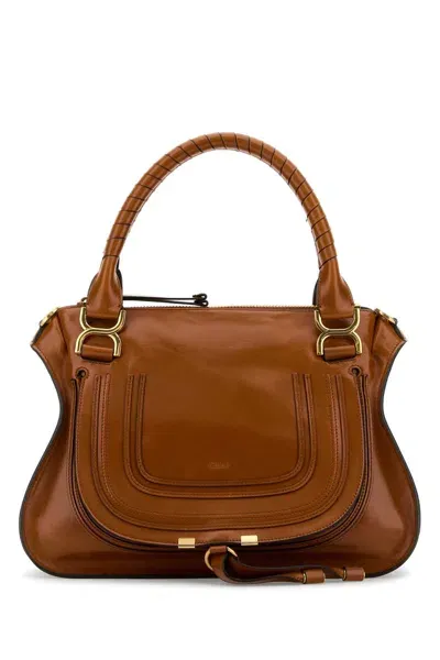 Chloé Brown Leather Medium Marcie Handbag In Claybrown