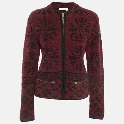 Pre-owned Chloé Burgundy Fleece Zip Front Jacket M