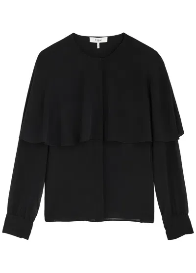 Chloé Chloe Cape-effect Silk-chiffon Blouse In Black