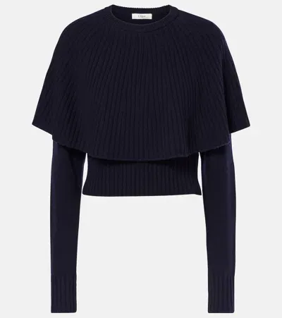 Chloé Caped Wool And Cashmere Top In Blue