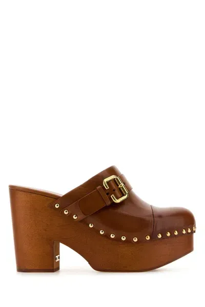 Chloé Caramel Leather Jeannette Clogs In T Ginger Brown