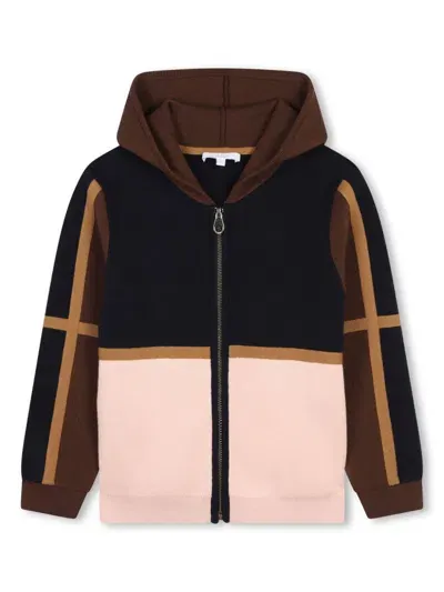 Chloé Kids' Colour-block Hooded Cardigan In Black