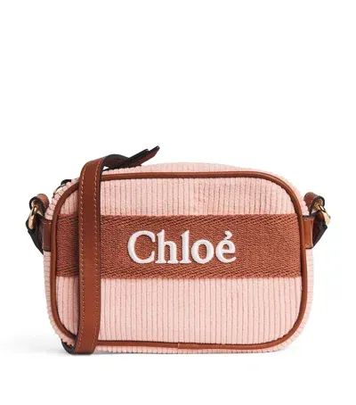 Chloé Corduroy Logo Shoulder Bag In Pink