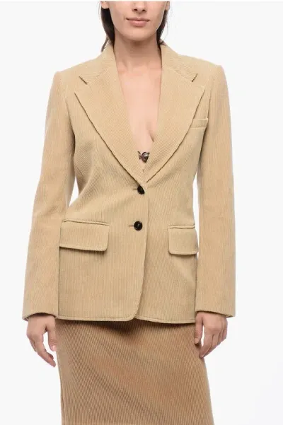 Chloé Corduroy Single Breasted Blazer With Flap Pockets In Brown