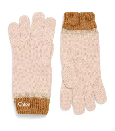 Chloé Kids' Cotton-wool Logo Gloves In Pink