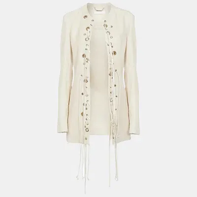 Pre-owned Chloé Cream Knit Lace Motif Jacket M