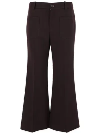 Chloé Chloè Herringbone Wool Short Bootcut Pants In Copperbrown