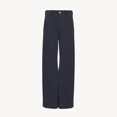 Chloé Cropped Flared Trousers In Cotton Gabardine Blue Size 16 100% Cotton, Horn Bubalus Bubalis, Farmed,