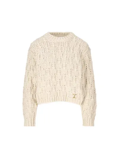 Chloé Logo-plaque Sweater In Beige