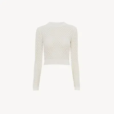 Chloé Cropped Jumper In Cotton Pointelle Knit White Size L 100% Cotton